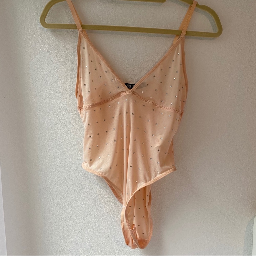 Nasty Gal Jeweled Sheer Cream Bodysuit Tank Top 4 - Picture 4 of 8